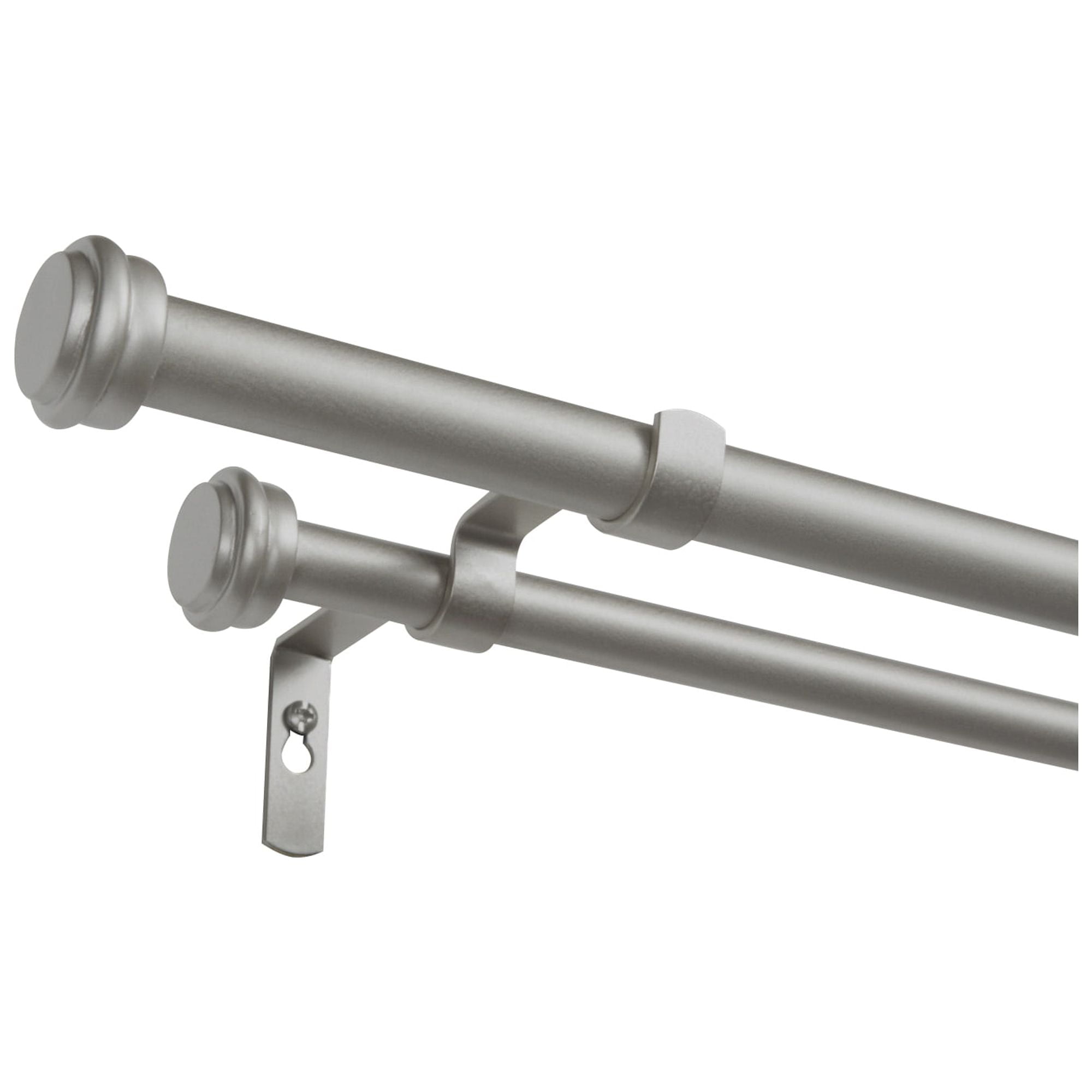 Matte Silver Adjustable Double Curtain Rod Set with Finials