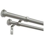 Exclusive Home Topper Double Curtain Rod and Finial Set, Matte Silver, 66"-120"
