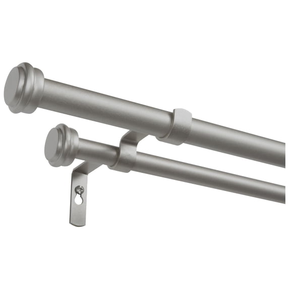 Exclusive Home Topper Double Curtain Rod and Finial Set, Matte Silver, 66"-120"