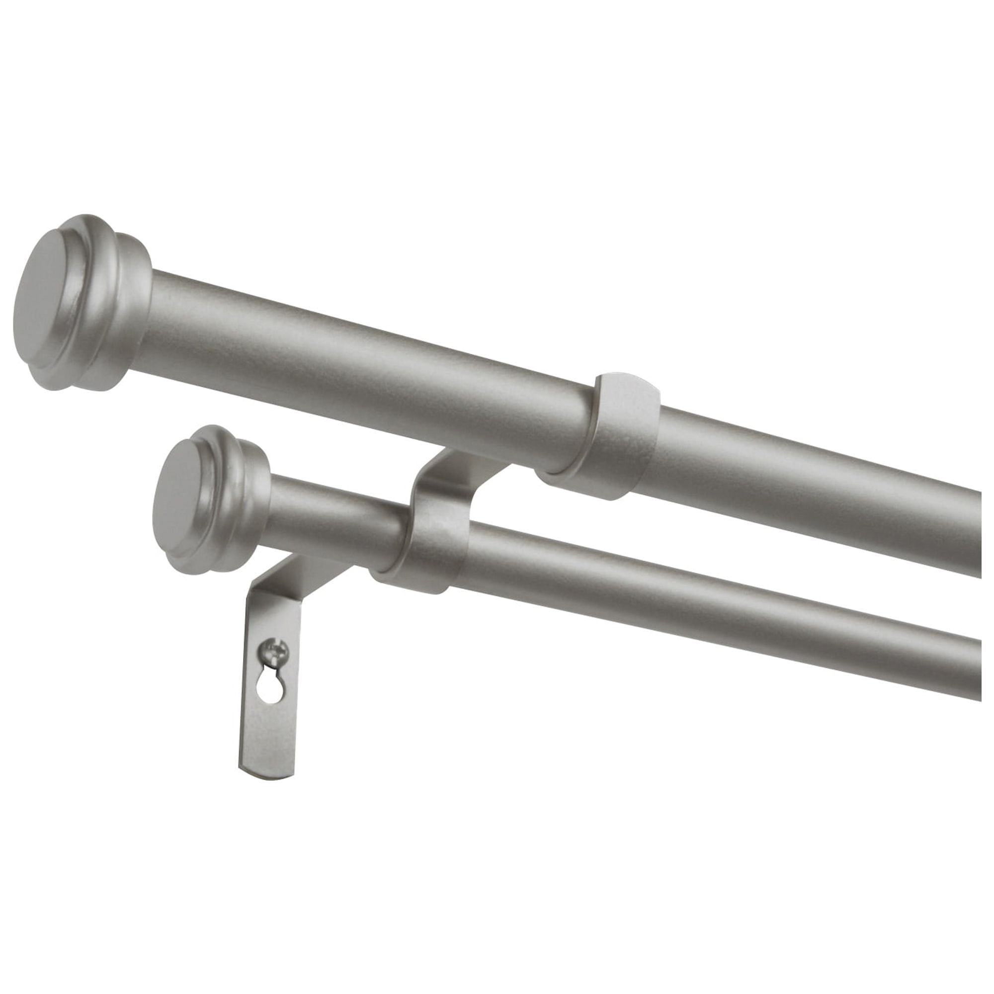 Matte Silver Adjustable Double Curtain Rod Set with Finials