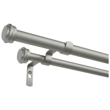 Exclusive Home 0.62" Silver Cap Adjustable Double Curtain Rod Set, 36"-72"