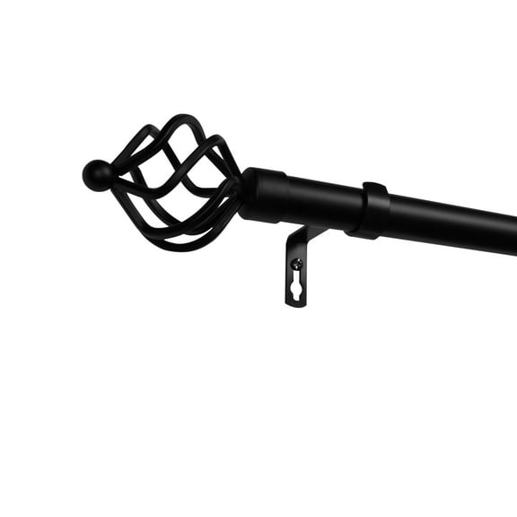 EXCLUSIVE HOME Torch 1" Curtain Rod and Finial Set, Matte Black, Adjustable 84"-160"