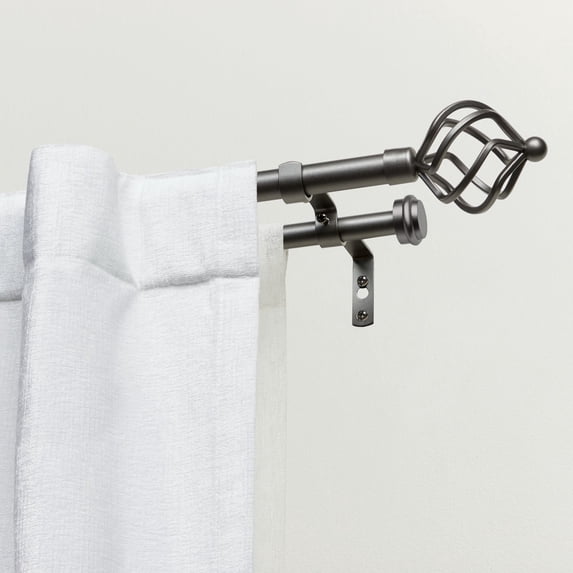 Exclusive Home Torch Double Curtain Rod and Finial Set, Gunmetal, 66"-120"