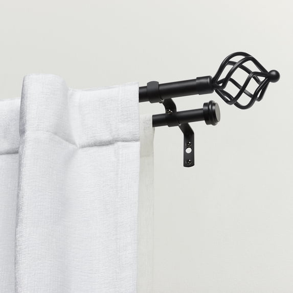 Exclusive Home Torch Double Curtain Rod and Finial Set, Matte Black, 36"-72"
