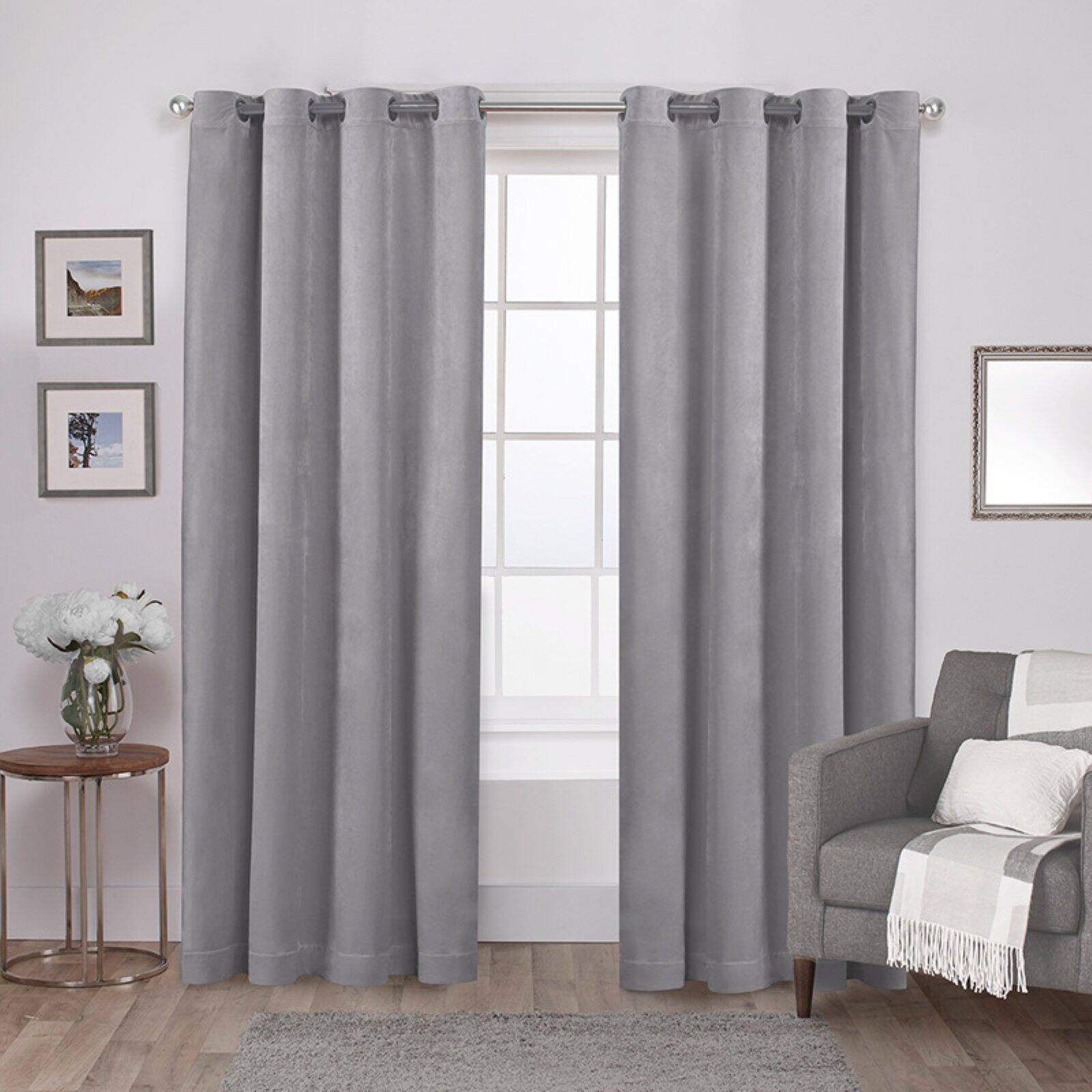 Exclusive Home Velvet Heavyweight Light Filtering Grommet Top Curtain Panel Pair, 54"x108", Silver