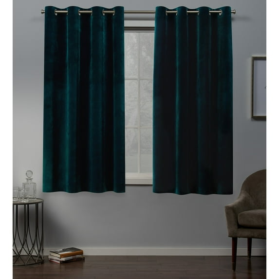 Exclusive Home Velvet Heavyweight Light Filtering Grommet Top Curtain Panel Pair, 54"x63", Teal