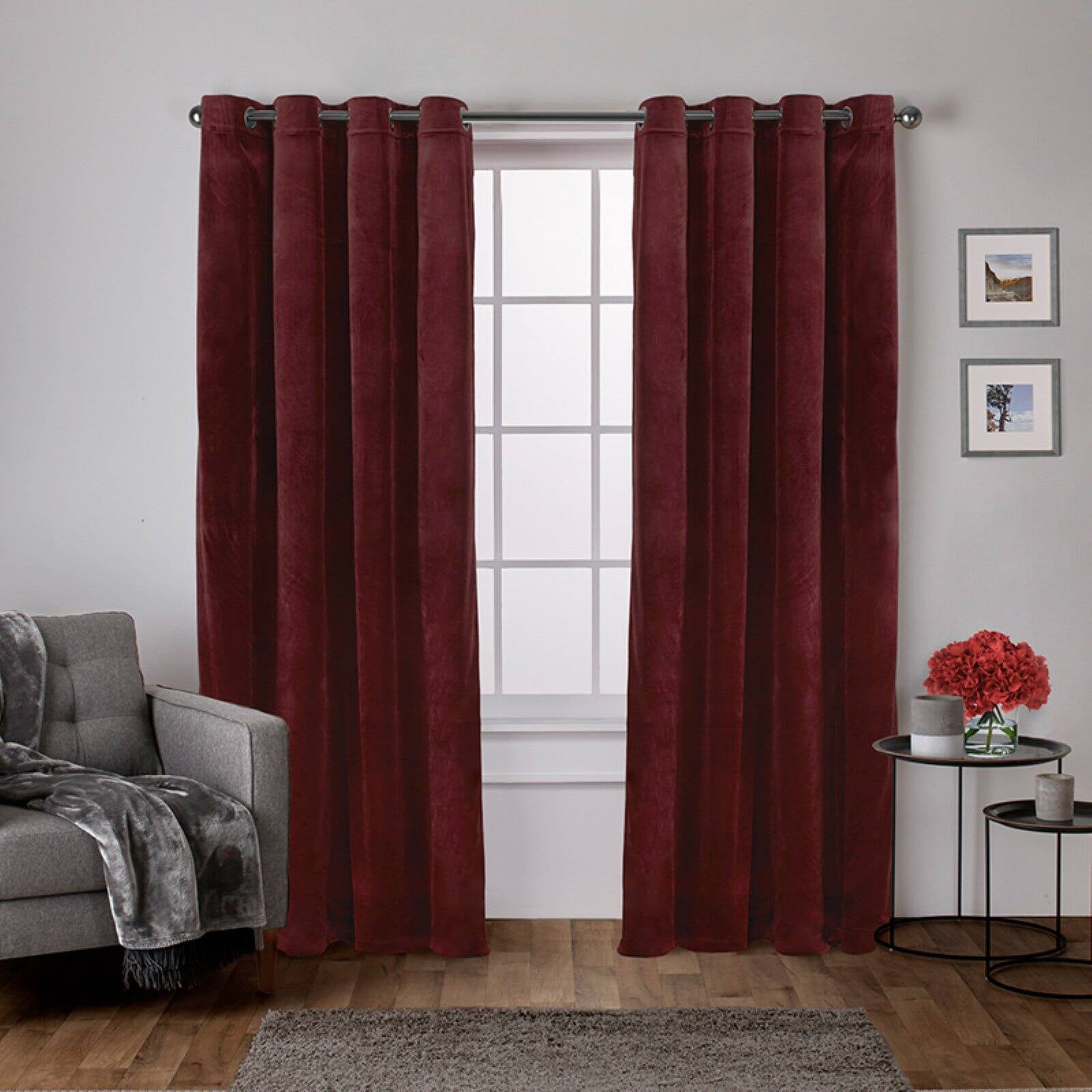 Exclusive Home Velvet Heavyweight Light Filtering Grommet Top Curtain Panel Pair, 54"x84", Burgundy
