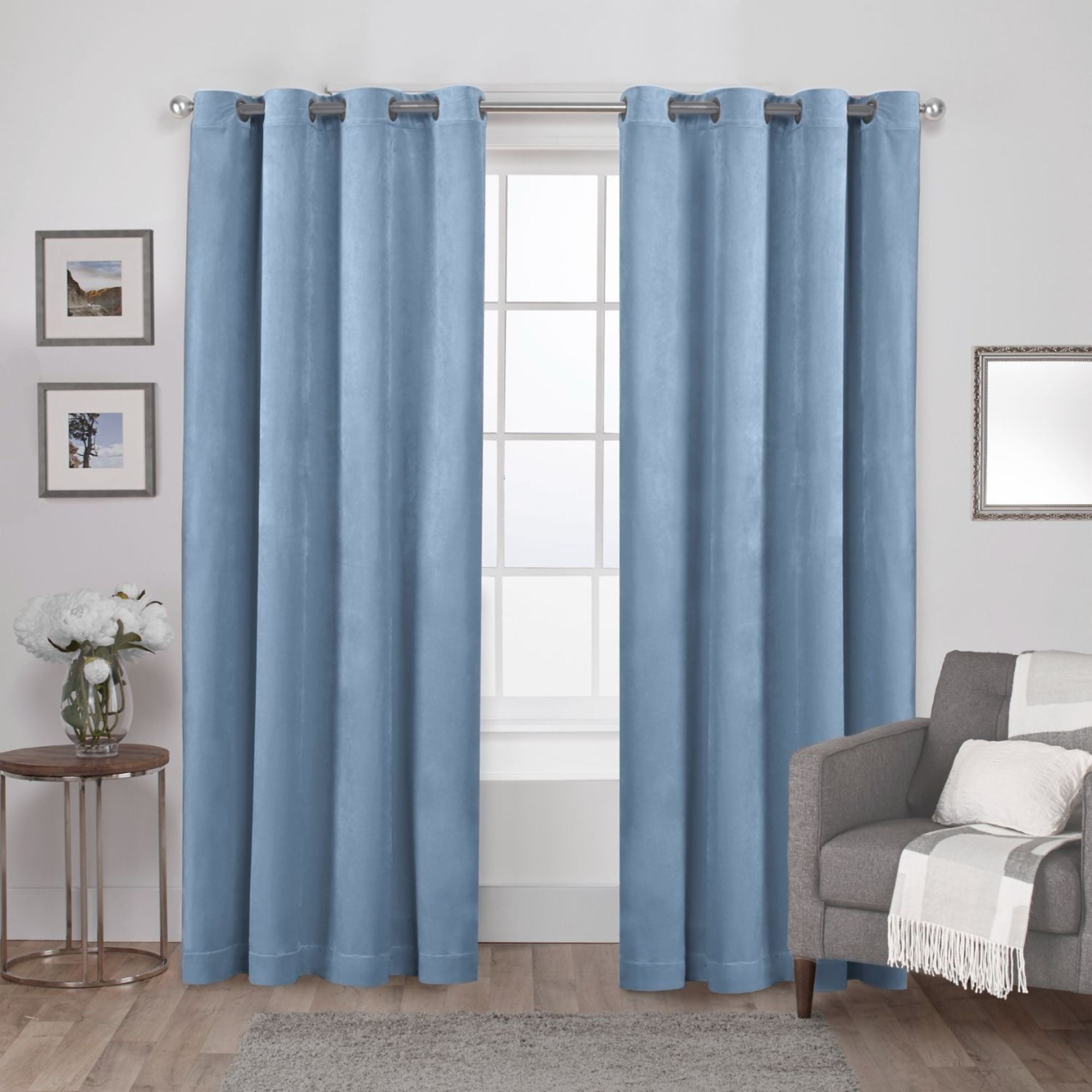 Slate Blue Velvet Light-Filtering Grommet Curtain Panels, 54" x 96"