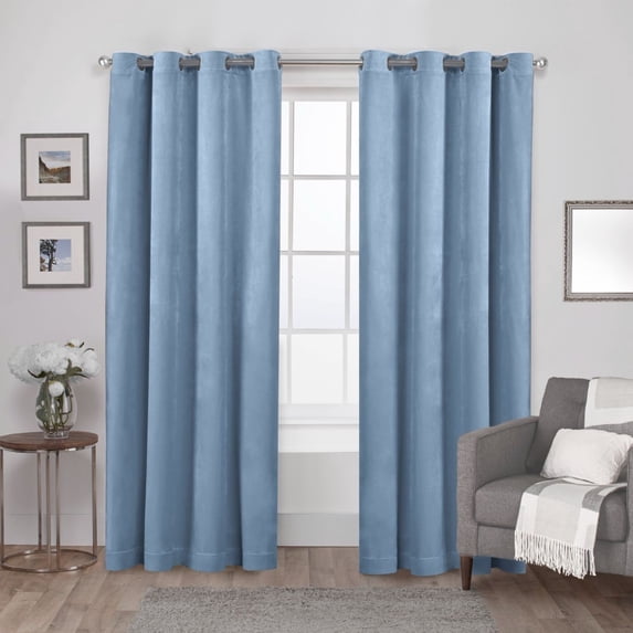 Exclusive Home Velvet Heavyweight Light Filtering Grommet Top Curtain Panel Pair, 54"x96", Slate Blue