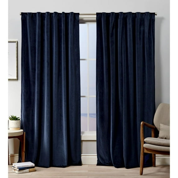 Exclusive Home Velvet Heavyweight Light Filtering Hidden Tab Top Curtain Panel Pair, 52"x96", Navy