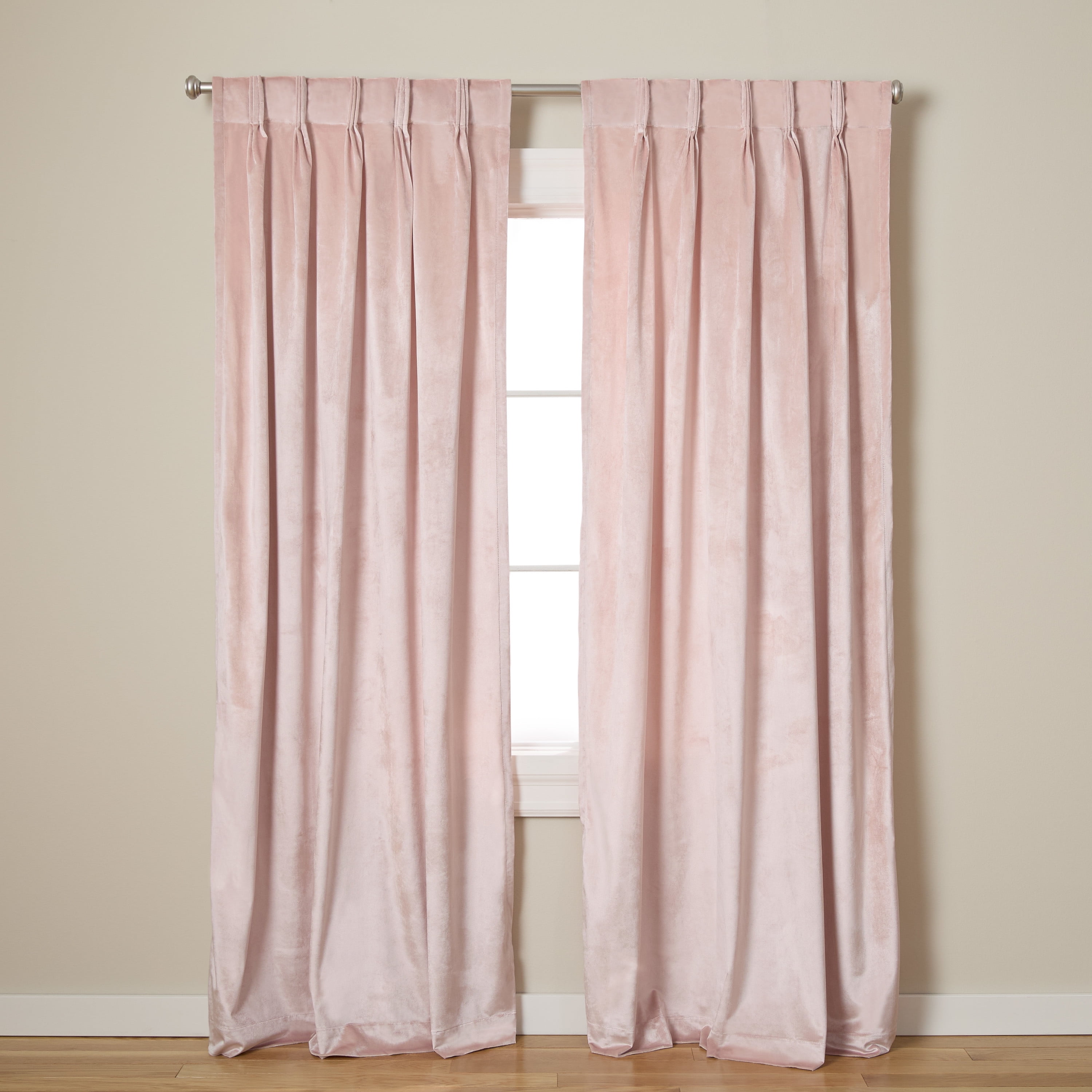 Blush Velvet Pleated Light-Filtering Indoor Curtain Pair - 96" Length