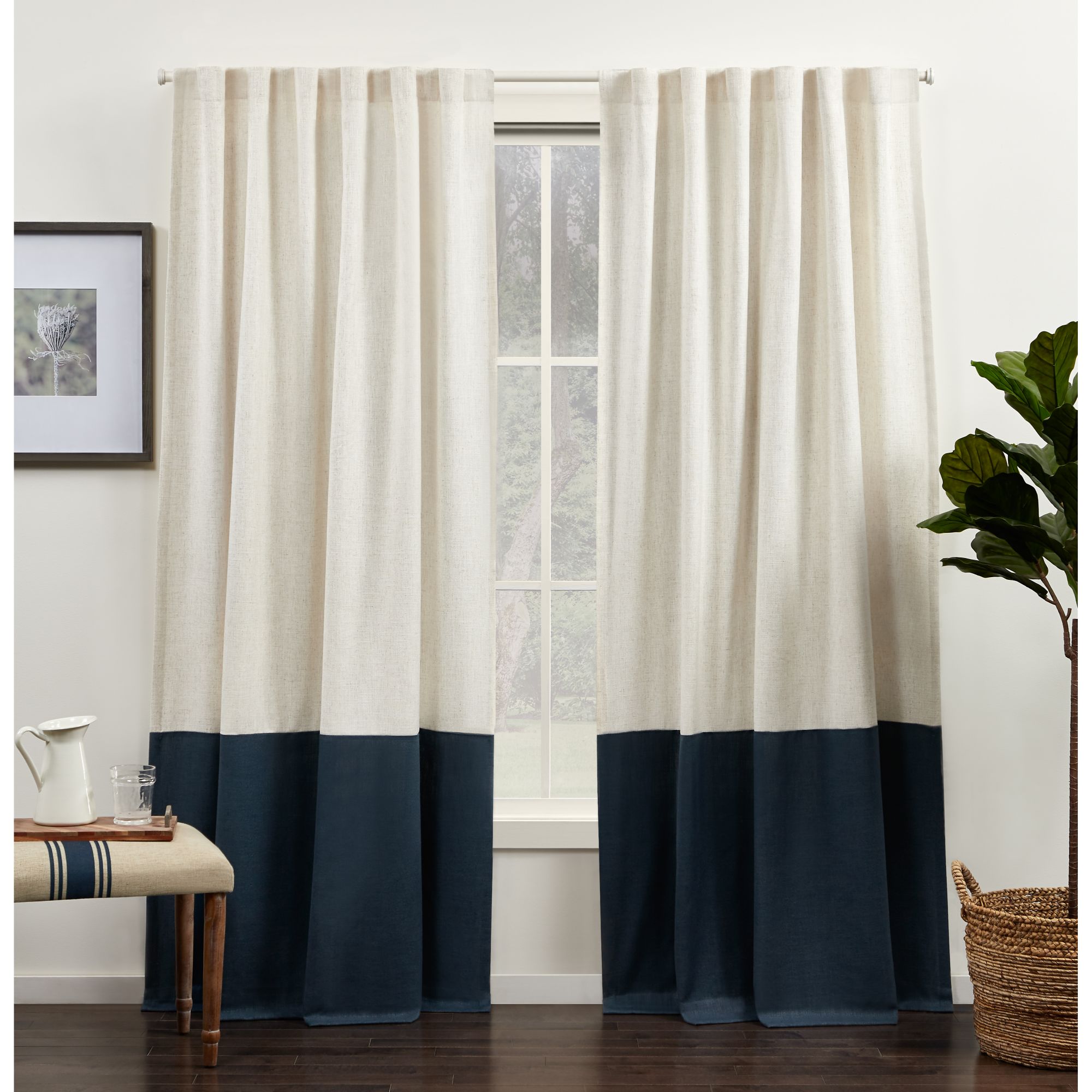 Exclusive Home Venice Color Block Light Filtering Hidden Tab Top Curtain Panels, 54"x84", Indigo, Set of 2