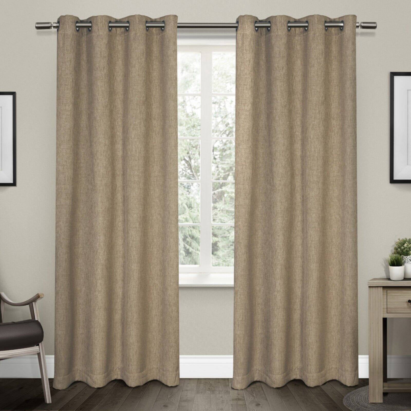 Exclusive Home Vesta Heavyweight Textured Linen Room Darkening Blackout Grommet Top Curtain Panel Pair, 52"x108", Natural