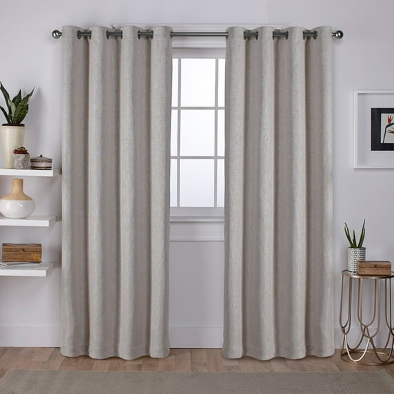 Exclusive Home Vesta Heavyweight Textured Linen Room Darkening Blackout Grommet Top Curtain Panel Pair, 52"x108", Sand