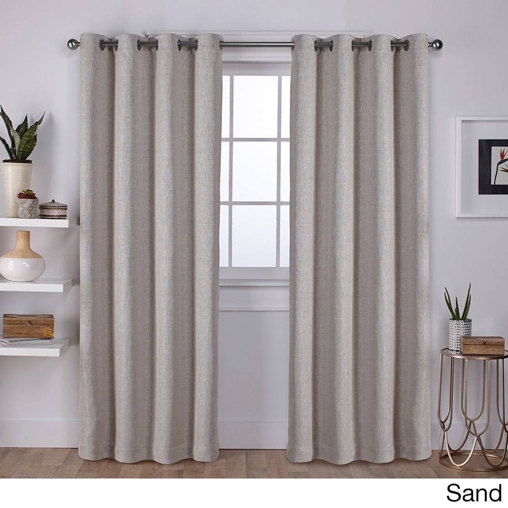 Exclusive Home Vesta Heavyweight Textured Linen Room Darkening Blackout Grommet Top Curtain Panel Pair, 52"x84", Sand