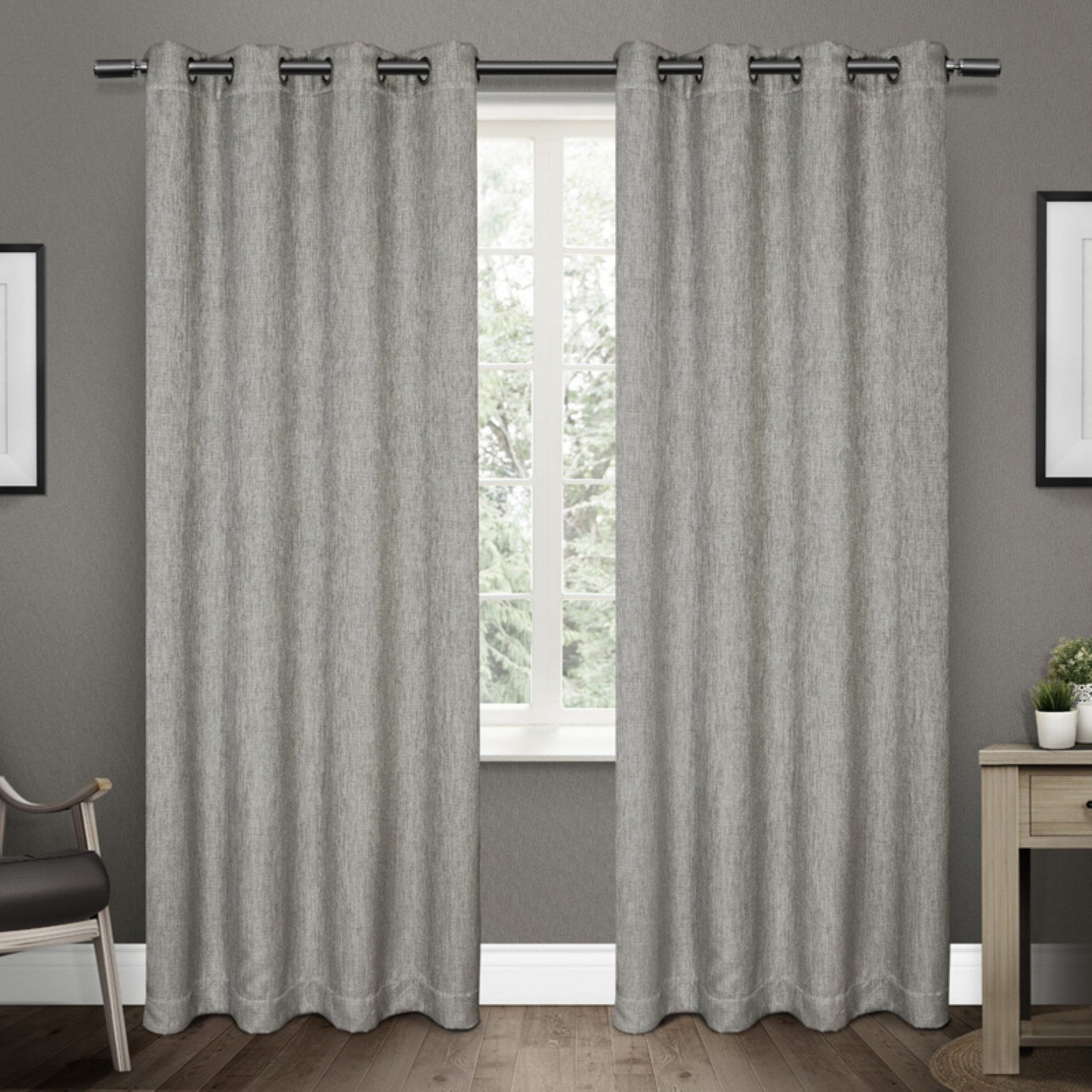 Vesta 96" Gray Linen Room Darkening Grommet Curtain Panels