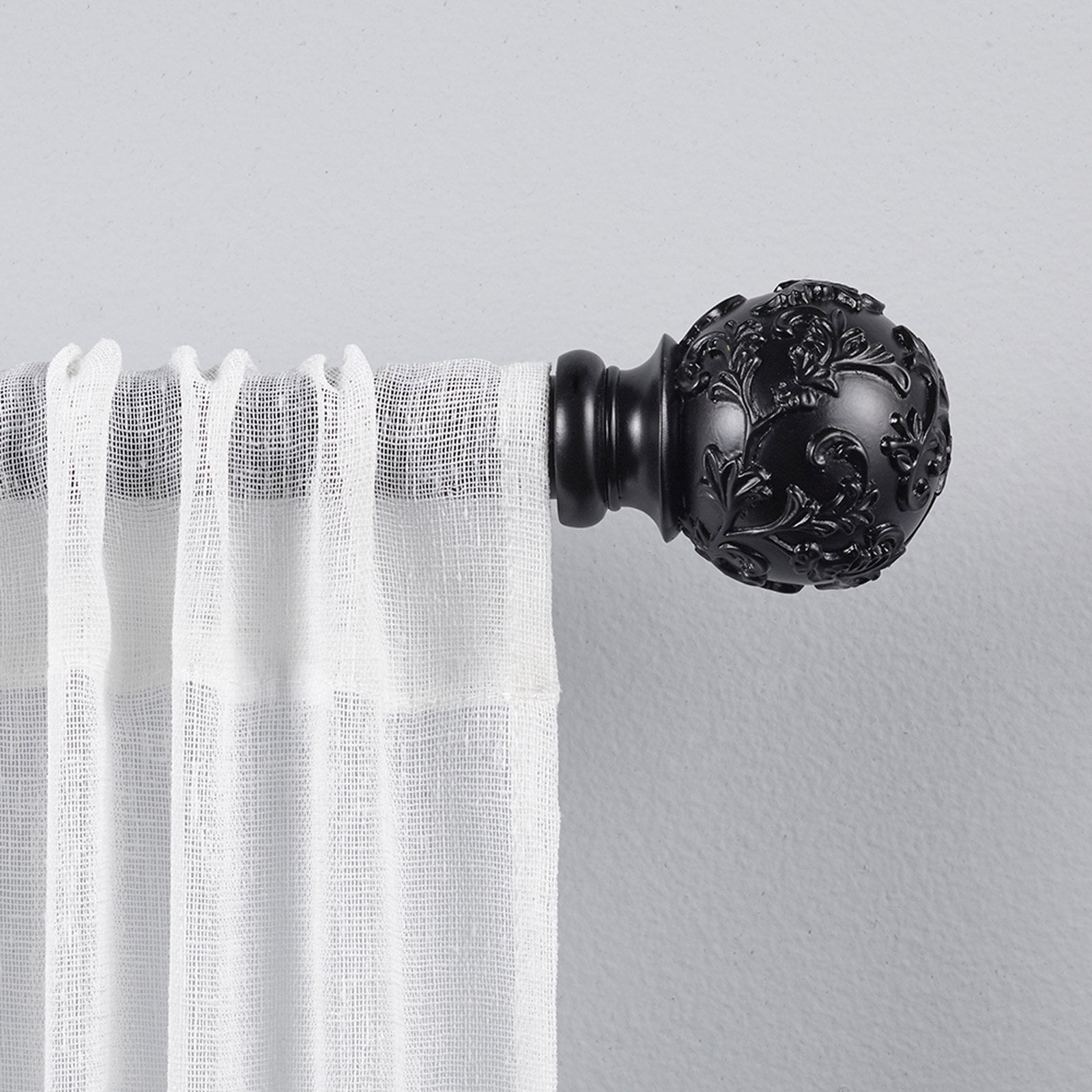 Matte Black Adjustable Iron Curtain Rod with Floral Finials