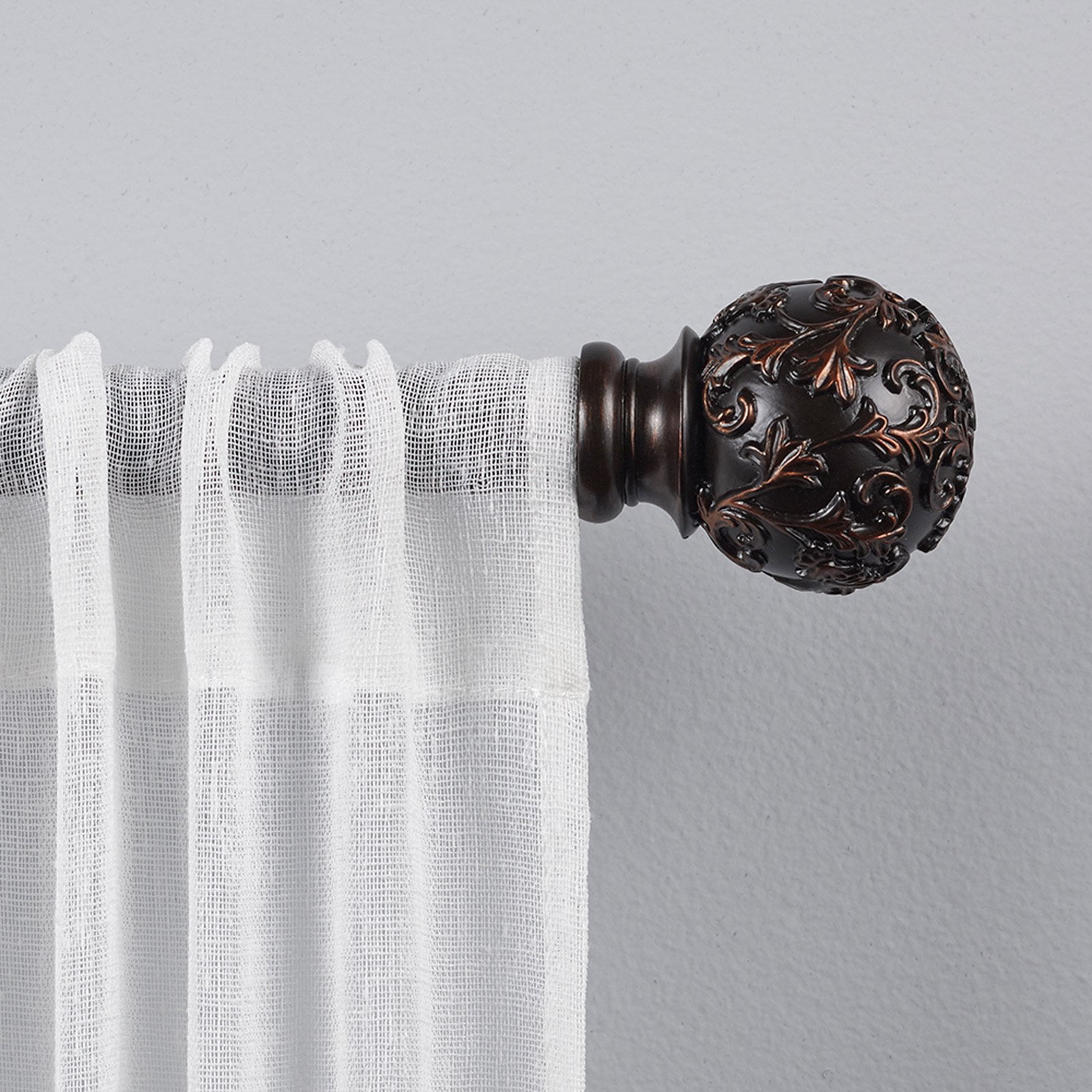 Adjustable Matte Bronze Iron Curtain Rod with Floral Finial