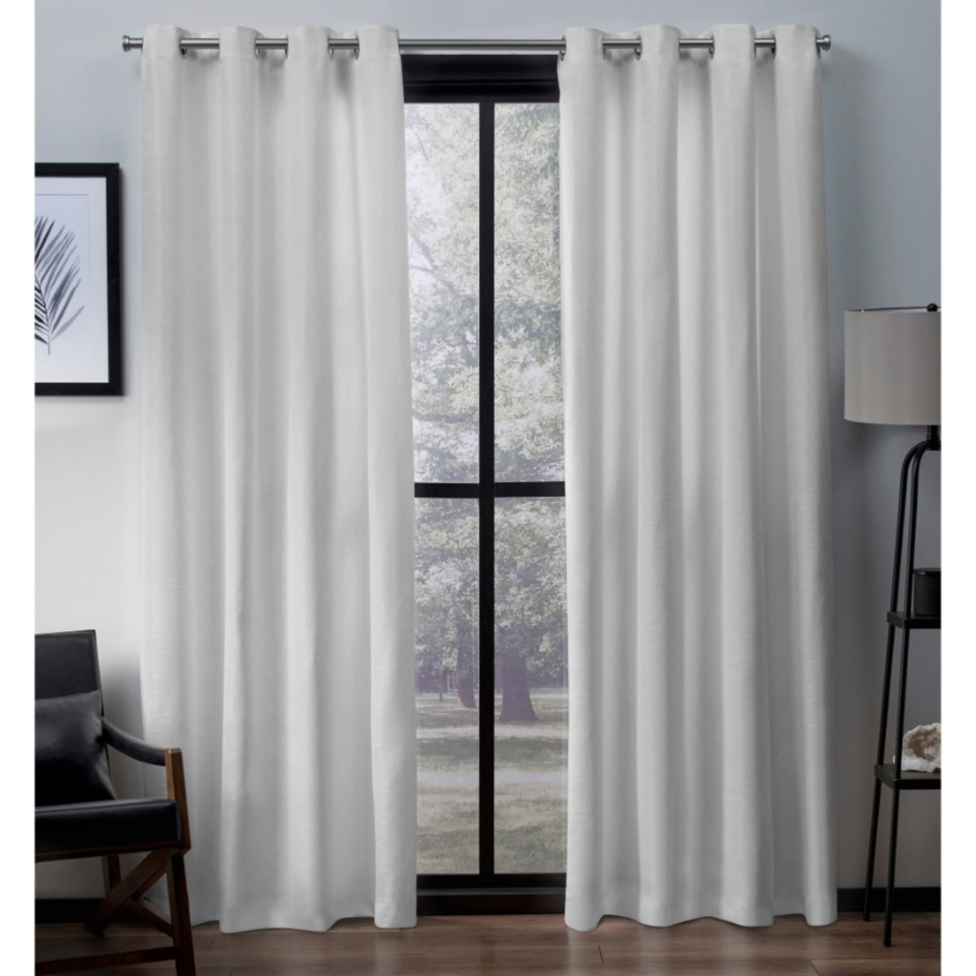 Exclusive Home Virenze Faux Silk Grommet Top Curtain Panel Pair, 54"x96", Winter White