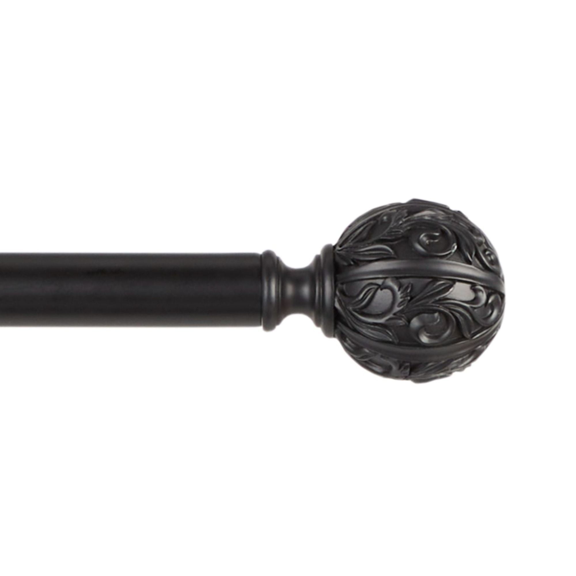 Matte Black Adjustable Iron Curtain Rod with Ornate Finial