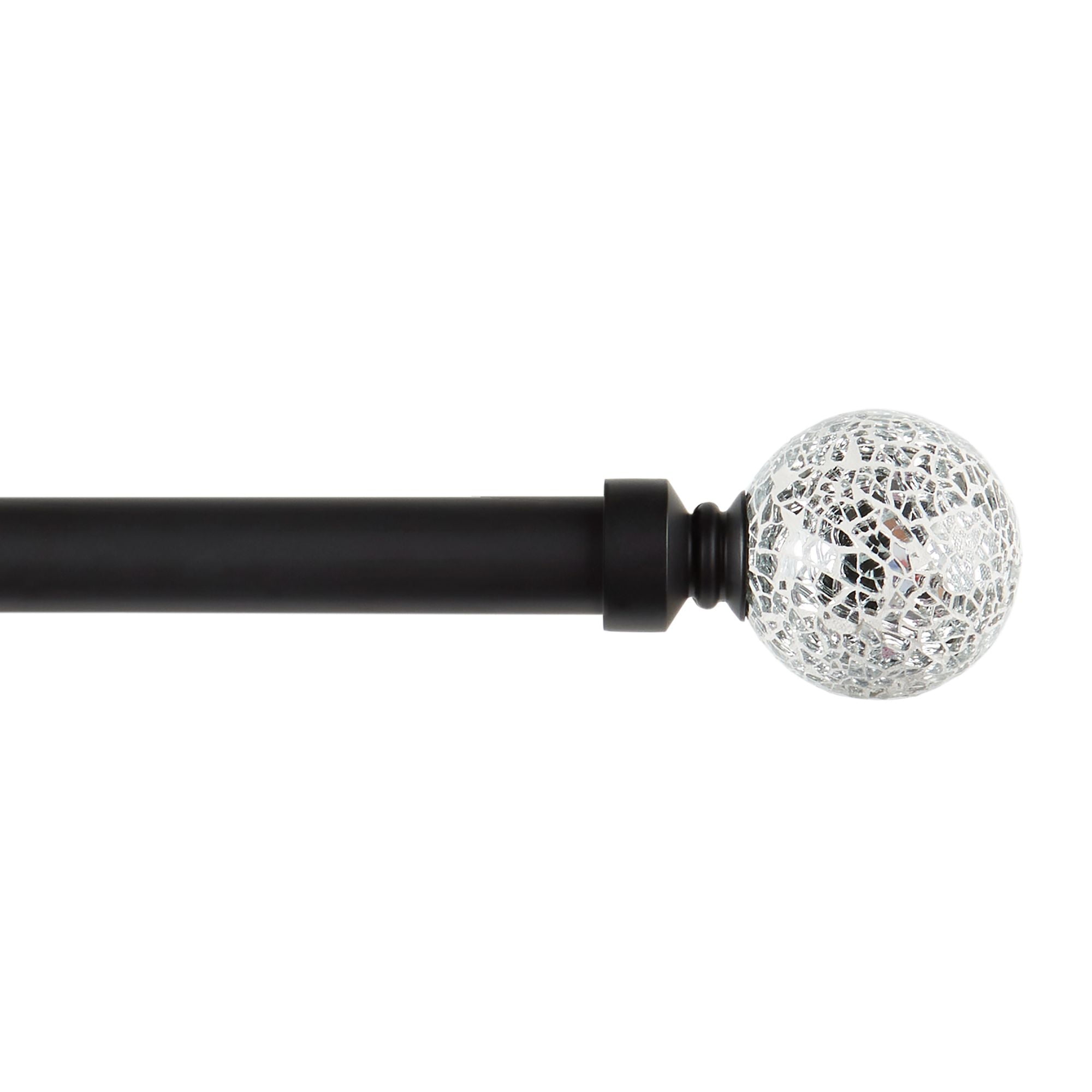 Matte Black Adjustable Curtain Rod with White Mosaic Finials