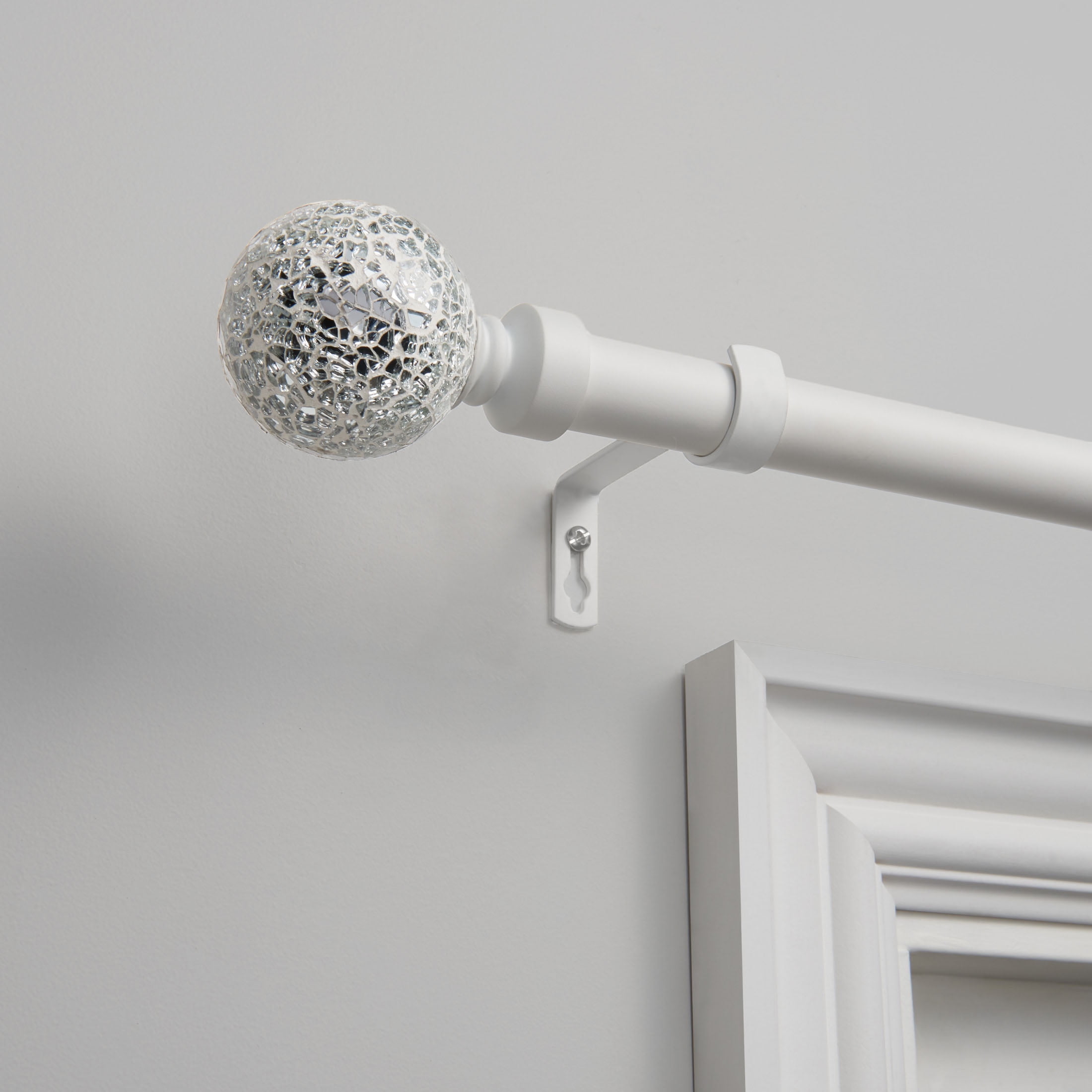 Exclusive Home White Mosaic 1" Curtain Rod and Coordinating Finial Set, Matte White, Adjustable 36"-72"