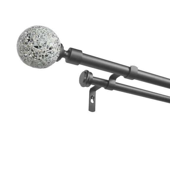 Exclusive Home White Mosaic Double Curtain Rod and Finial Set, Matte White, 66"-120"