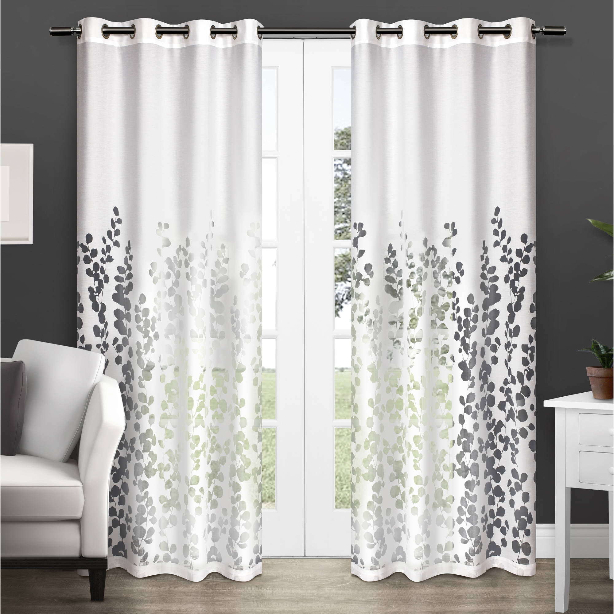 Wilshire White Sheer Burnout Leaf Pattern Curtain Panels