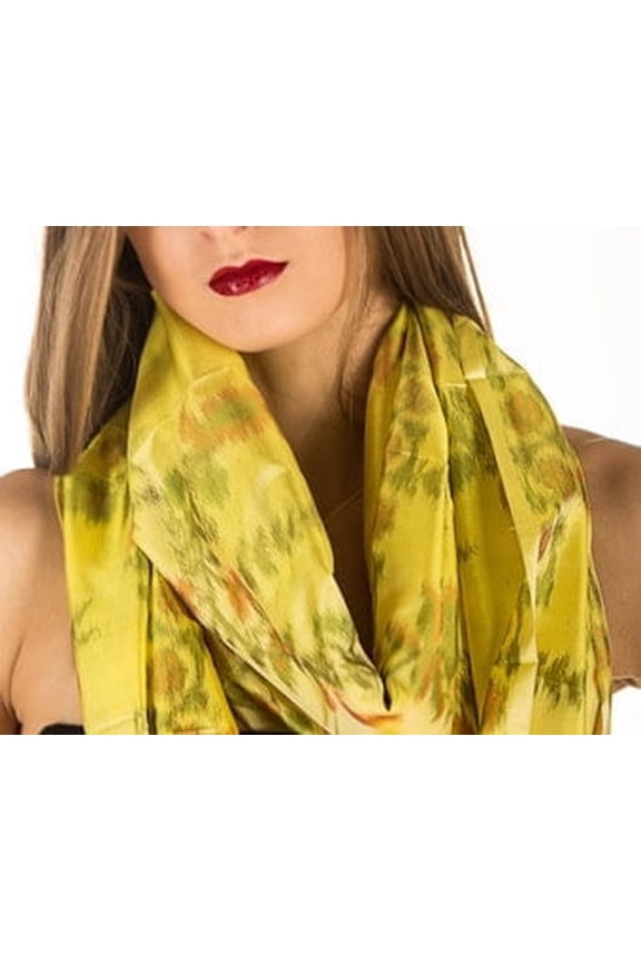 Exclusive Ikat Pure Silk Hand Woven Scarf with Vibrant Geometric Patterns and Soft Fringes