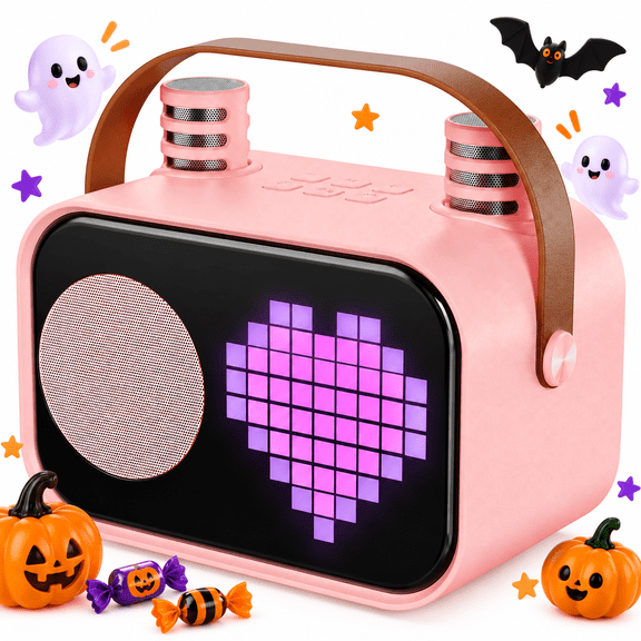 Exclusive -JYX Karaoke Machine for Kids, Pink Portable Karaoke Speaker With Mic, Party Speaker with 15+ Pixel Animation for Girls Boys