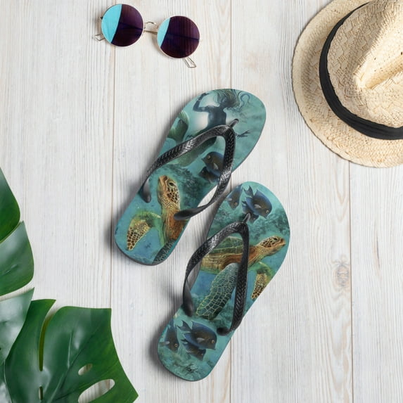 Exclusive Mermaid Sea Turtle Flip Flops Art by Jim Mazzotta
