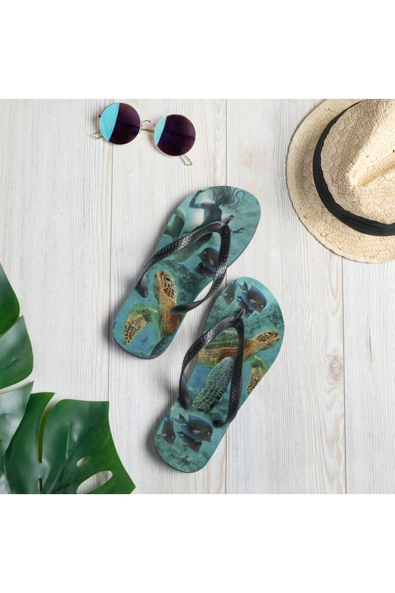 Mermaid Sea Turtle Flip Flops Art by Jim Mazzotta