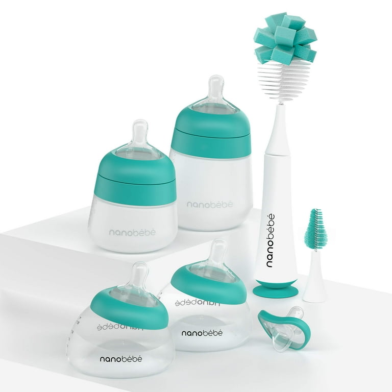 Nanobebe Teal Baby Bottle Gift Set with Anti-Colic Silicone