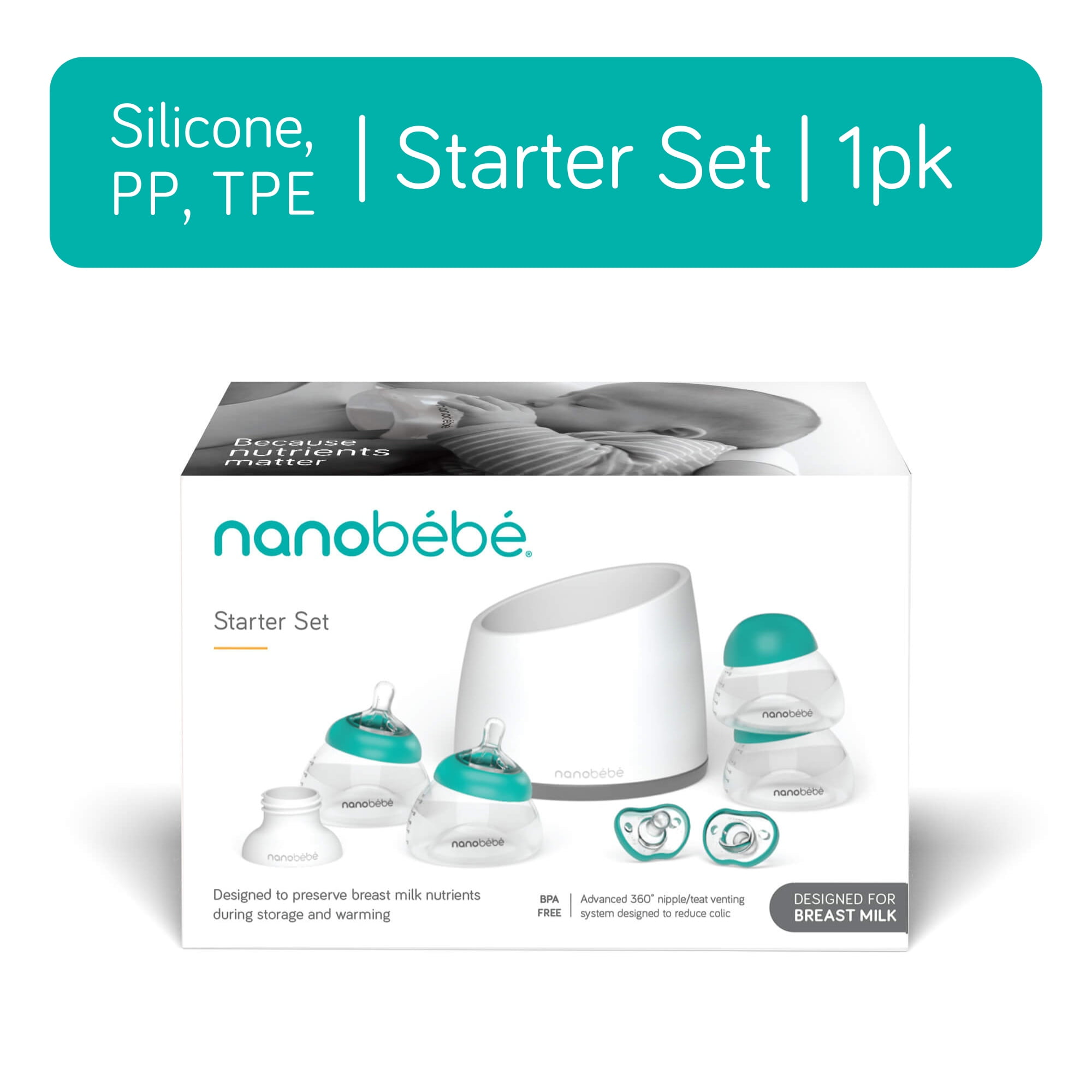 Nanobebe Teal Baby Bottle Gift Set with Anti-Colic Silicone