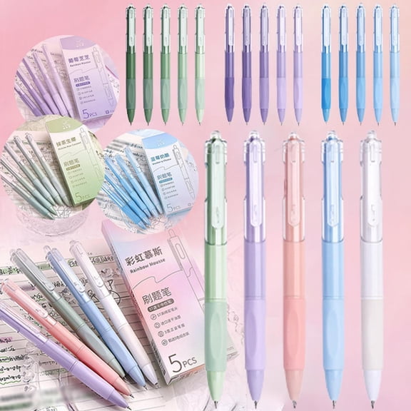 Gel Pens Blue Ink Medium Point 5 Count Bundle With Plastic Boxed， (0.5mlx5)