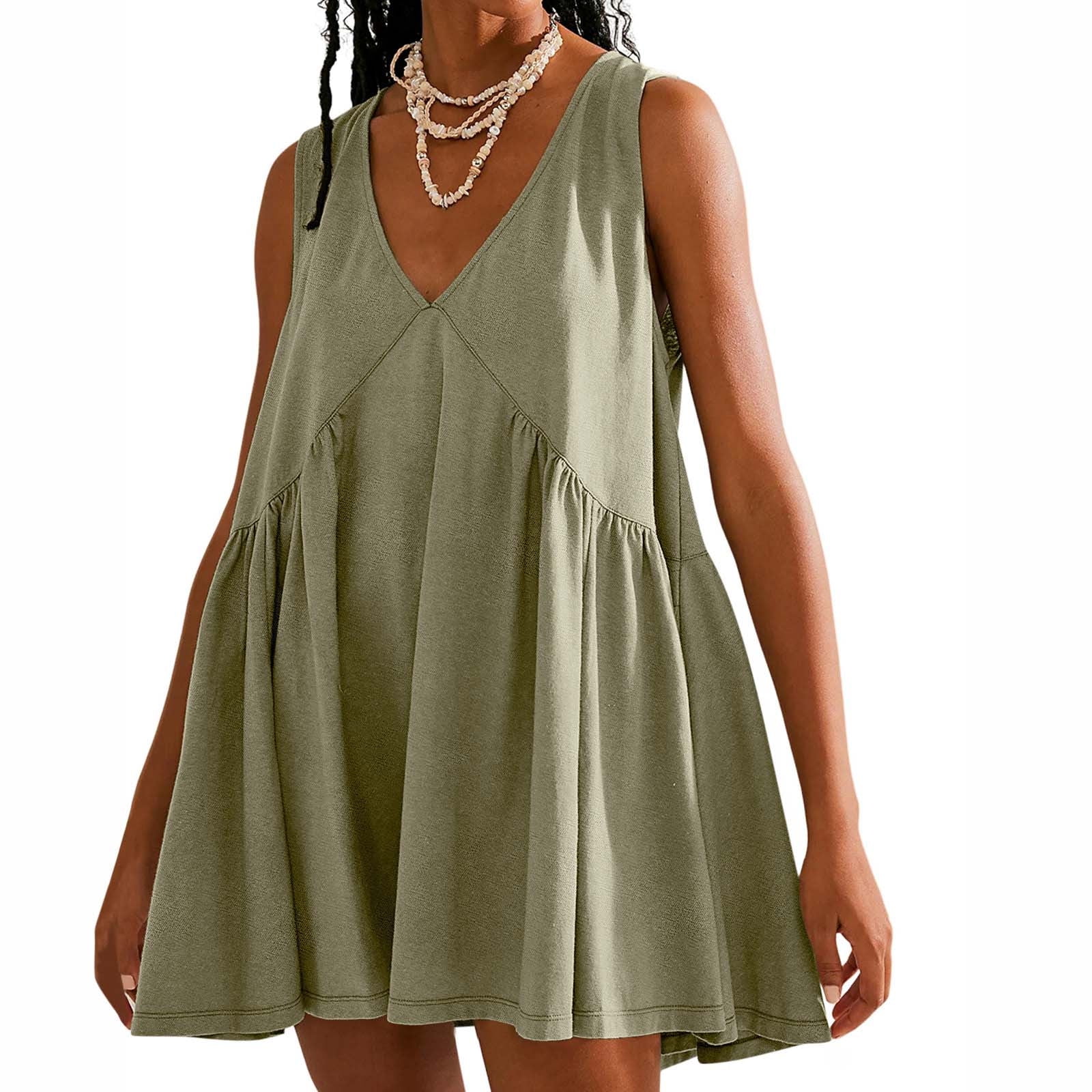 Polyester Sundress Exclusive Offers,Women's Sleeveless Mini Dress,Solid V-Neck Pullover ...