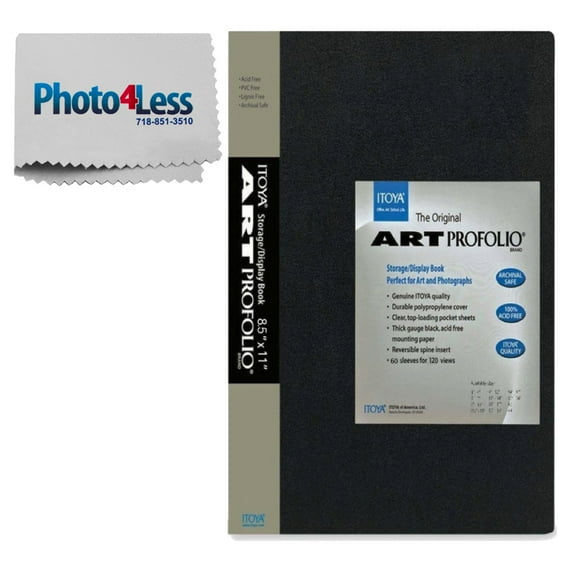 Exclusive Package! Itoya Archival Art Profolio Presentation Book - 60 - 8.5 x 11 Inches Pocket Pages, 120 Views (IA-12-8-60) + Photo4less Cleaning Cloth!