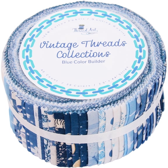 Exclusive Prints Jelly Roll Fabric Strips, 40 Precut 2.5"x44" Blue Quilting Strips, 100% Premium Cotton for Sewing, Patchwork, DIY Crafts, Blankets, Rugs & More