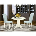 thumbnail image 1 of Exclusive SHCE3-WHI-15 Kitchen Dining Set: Linen White Round Table & 2 Parson Chairs. Elegant Design, Sturdy Rubber Wood, Easy Assembly. Perfect for Small Dining Areas., 1 of 2