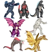 Exclusive Set of 7 Monster Dinosaur vs Kong Toys Movable Joint Action Figures, King of The Monster Dinosaur Shin Ghidorah Skull Crawler Destoroyah Mecha Mechagodzilla Cake Toppers Pack