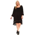 thumbnail image 1 of Exclusive Women's Plus Size 3/4 Three Quarter Sleeved Crochet Tunic Dress - Black - 1X, 1 of 3