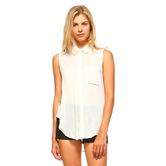 Exclusive Women's Sleeveless Sheer Button Down Blouse - Cream - Small