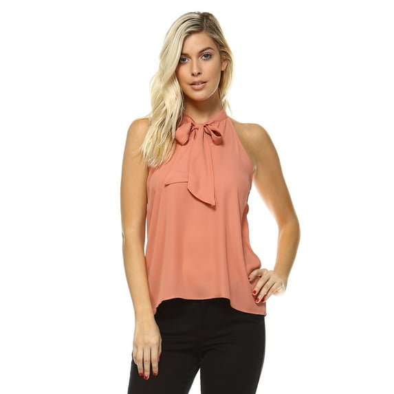 Exclusive Women's Sleeveless Wool Dobby Top - Peach - Medium