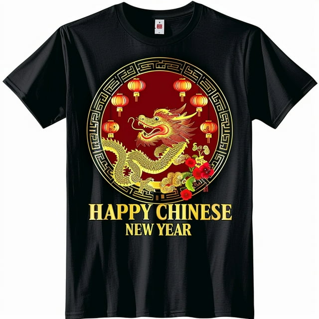 Exclusive Year of the Dragon Chinese New Year Black T Shirt with Golden ...