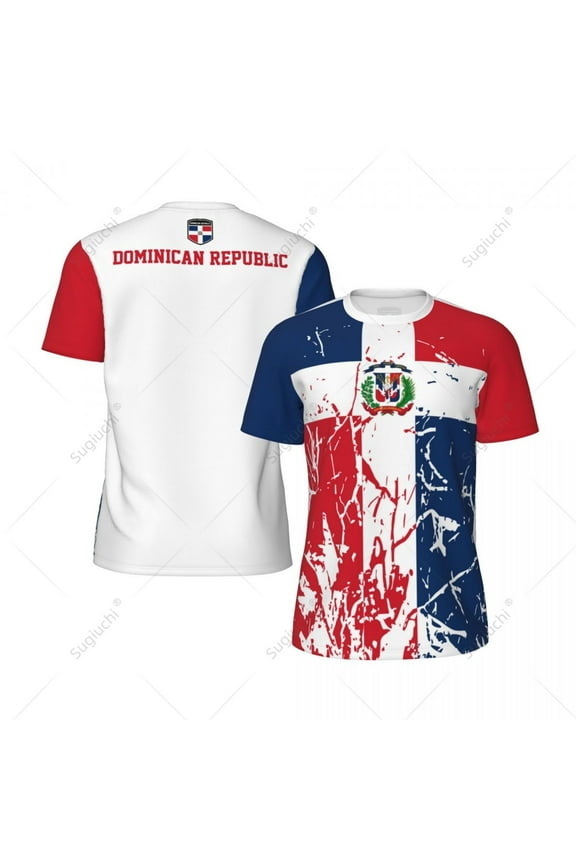 Exclusive design Dominican Republic Flag Grain 3D Printed Men For Running Bike Soccer Tennis Fitness Sports jersey Mesh T-shirt