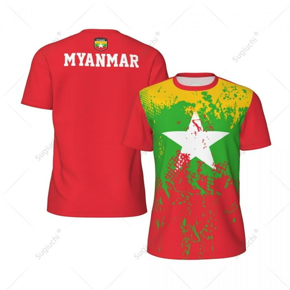 Exclusive design Myanmar Flag Grain 3D Printed Men For Running Bike Soccer Tennis Fitness Sports tshirt Mesh Fans Short T-shirt