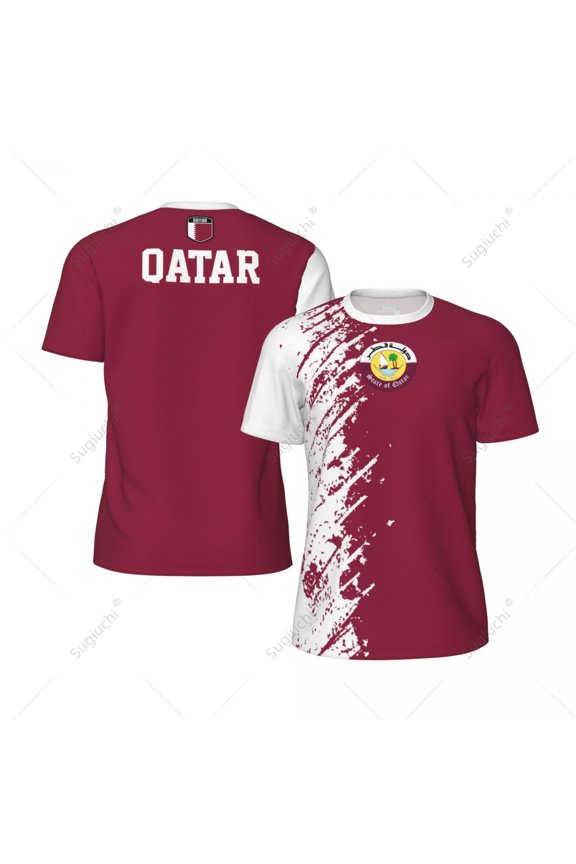 Exclusive design Qatar Flag Grain 3D Printed Men For Running Bike Soccer Tennis Fitness Sports tshirt Mesh Fans Short T-shirt