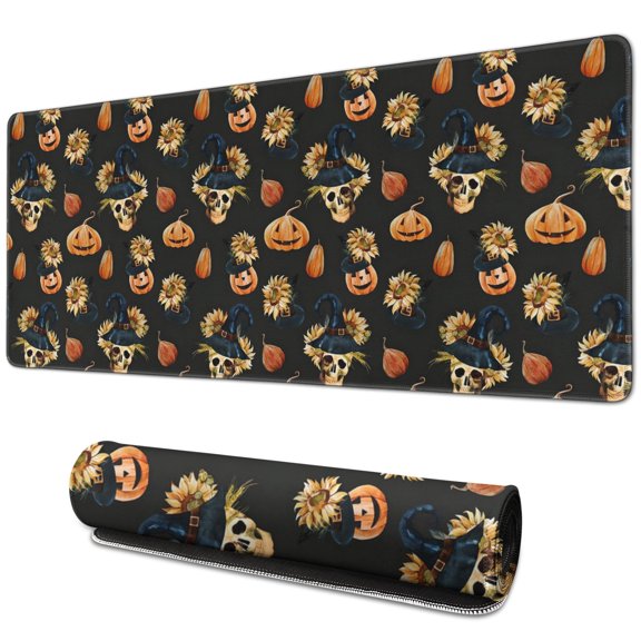 Exclusively Designed Happy Halloween Skull Ghost & Pumpkins Gaming Mouse Pad XL Size, Non-Slip Ideal for Precision Gaming Quality Assured 31.5 x 11.8 Inch