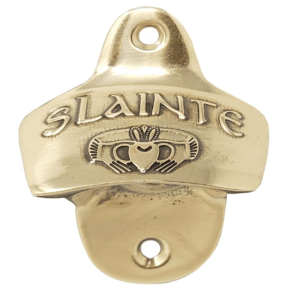 Exclusively Irish Slainte Claddagh Wall Bottle Opener - Polished Brass 3.25x 2.5