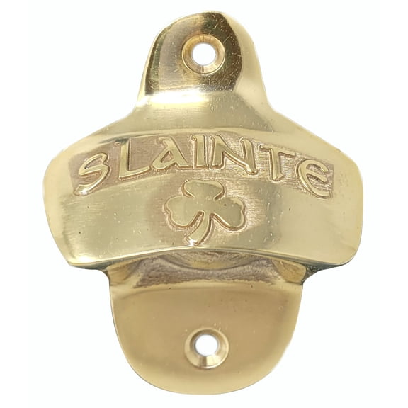 Exclusively Irish Slainte Shamrock Bottle Opener - Polished Brass 3.5x2.5